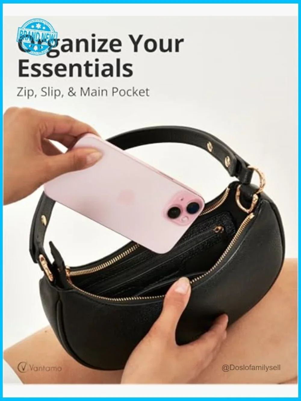 Half Moon Crescent Clutch Adjustable Crossbody Vegan Leather RFID Bloc